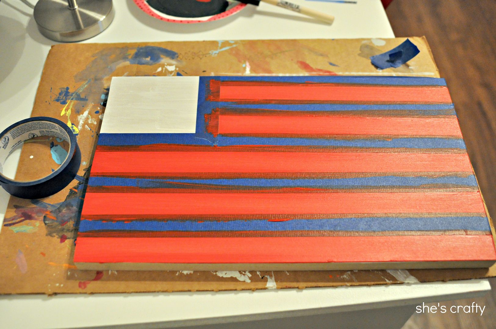 She's crafty painted wooden flag